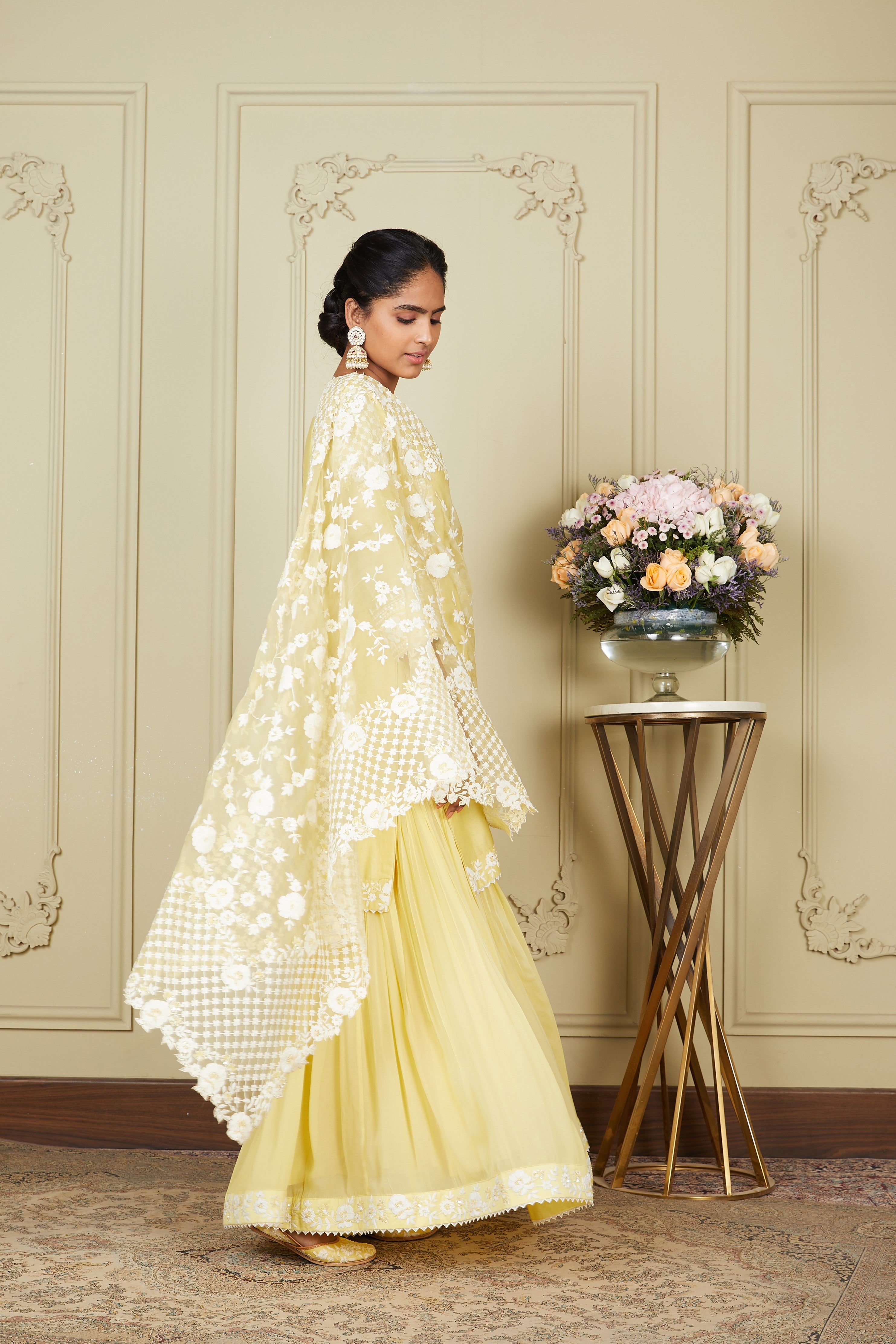 Nargis - Lemon Yellow Short Kurta With Garara And Dupatta