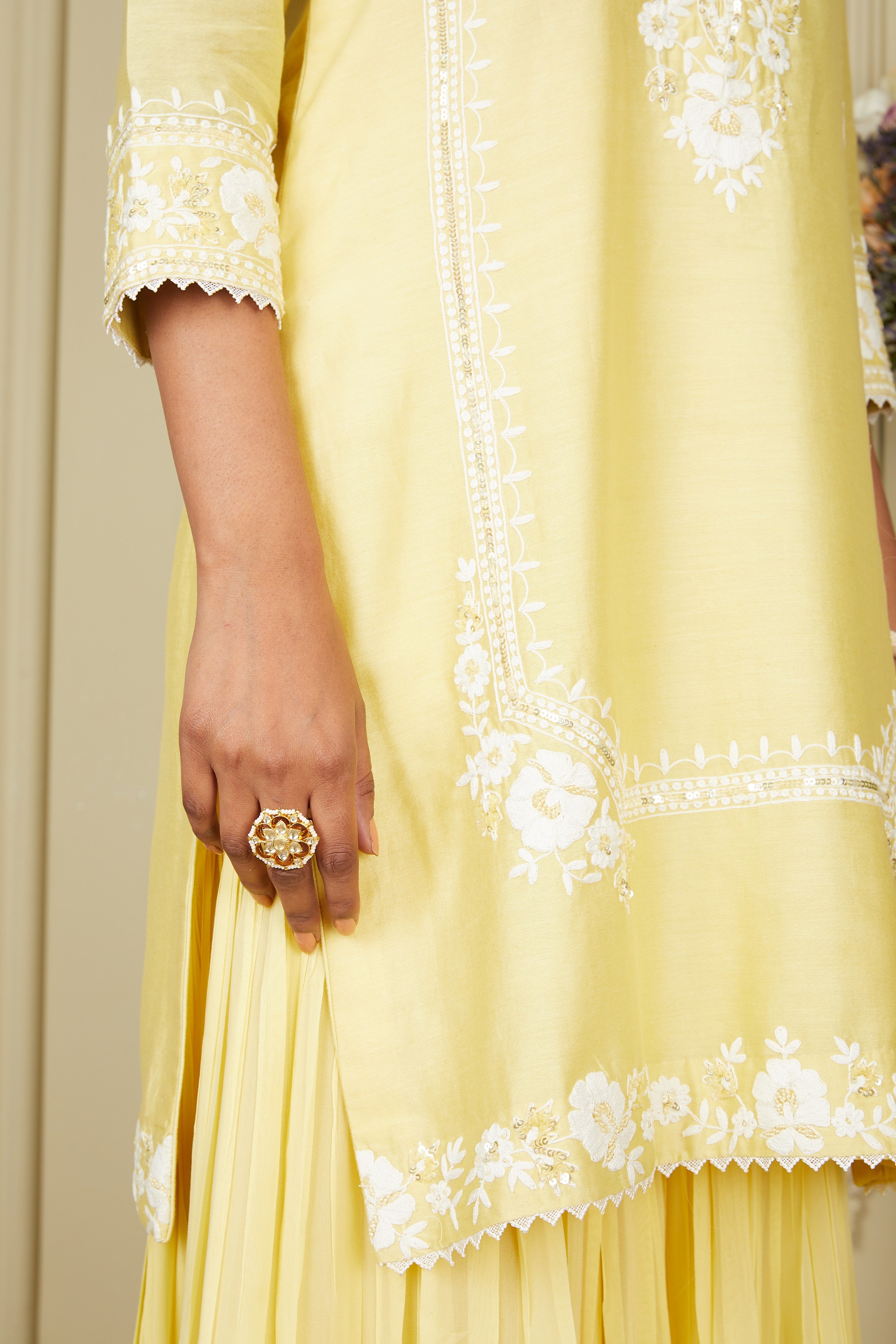 Nargis - Lemon Yellow Short Kurta With Garara And Dupatta