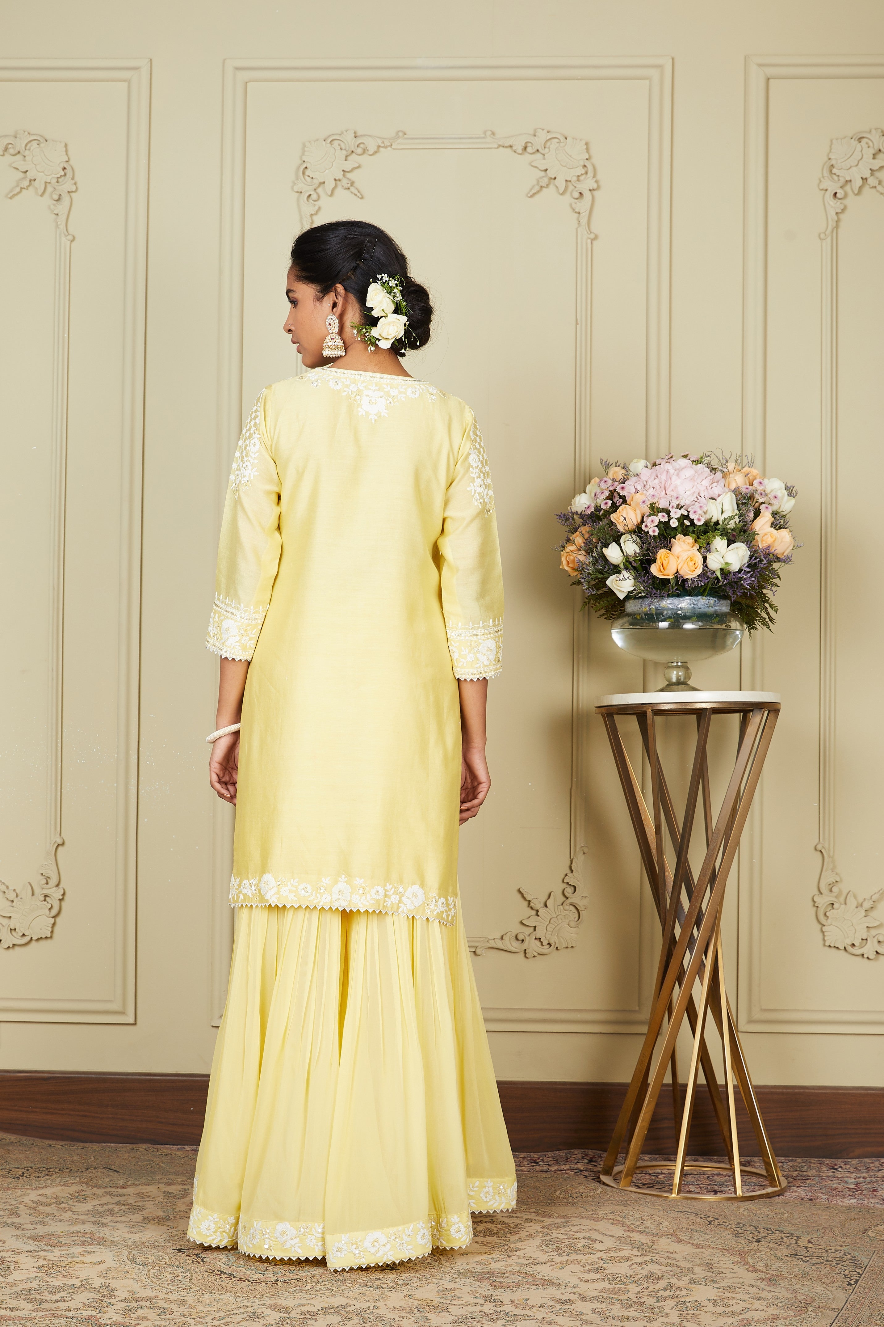 Nargis - Lemon Yellow Short Kurta With Garara And Dupatta