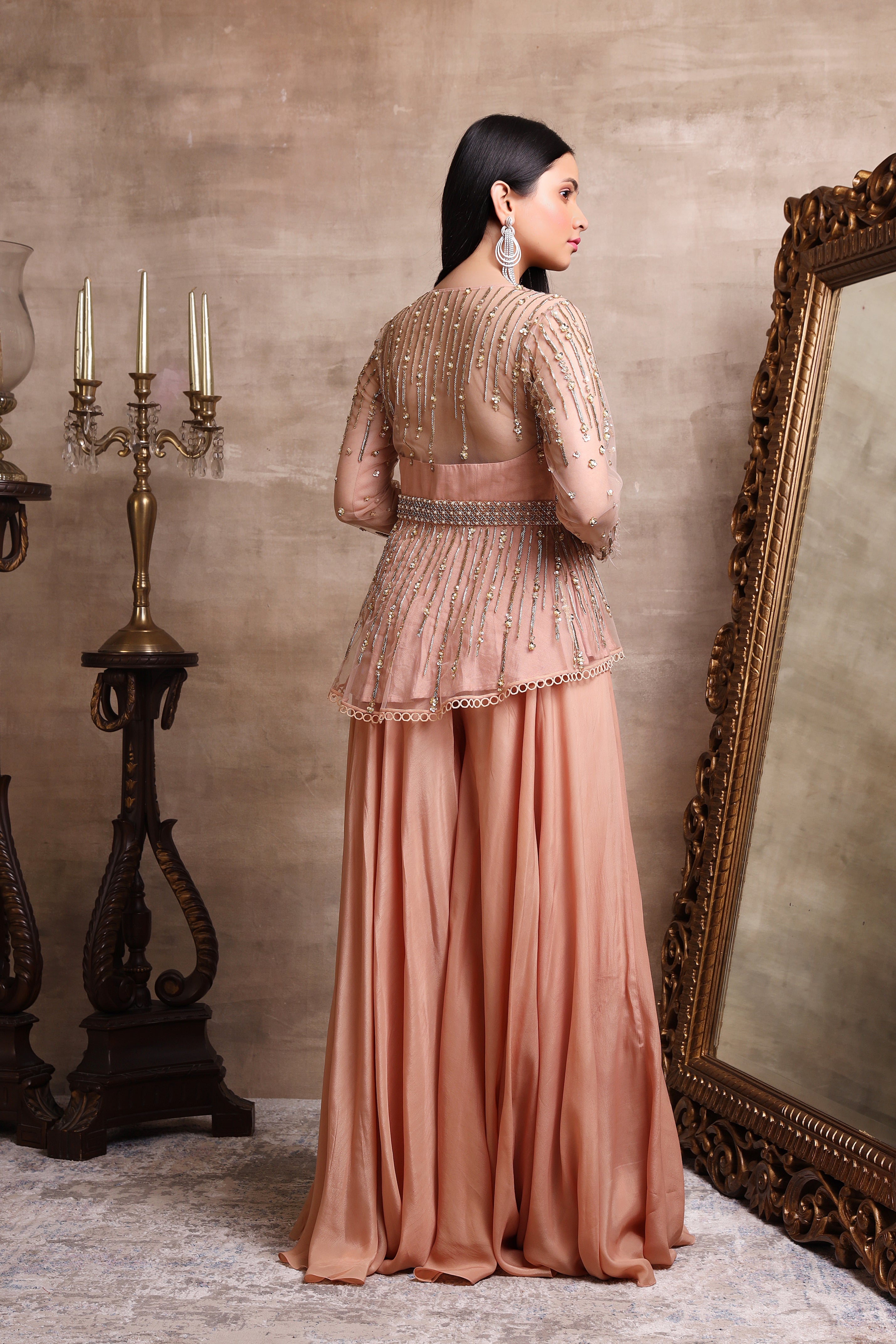 Rose Gold Peplum And Plazzo Set