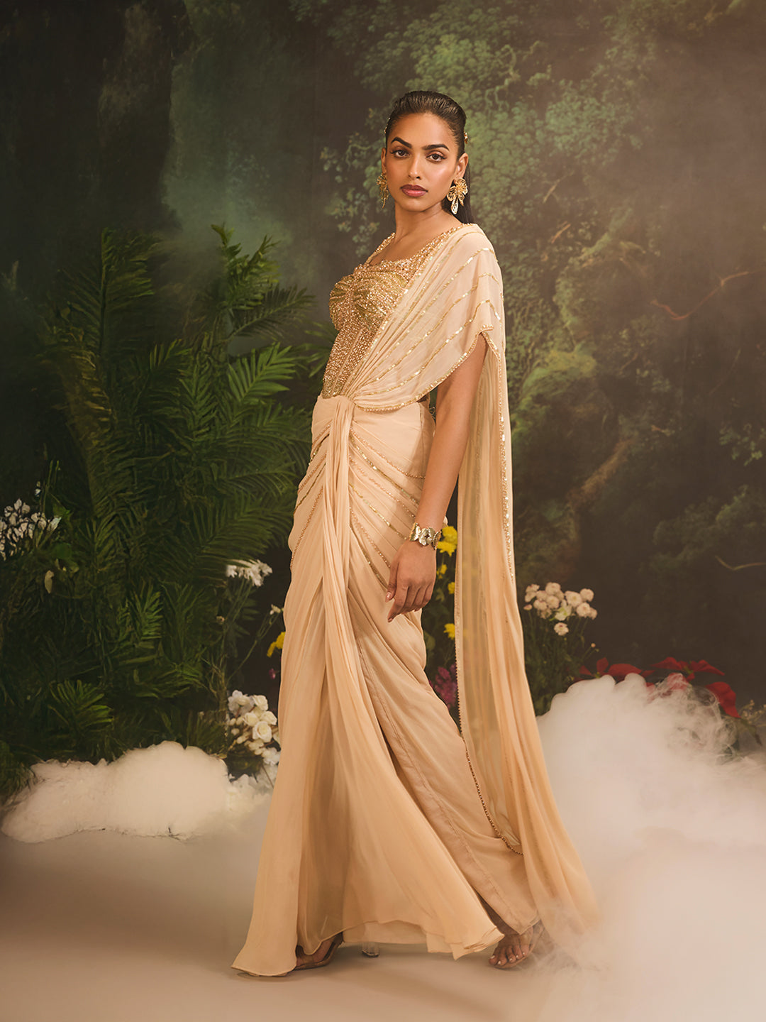 Stardust Saree Set Beige