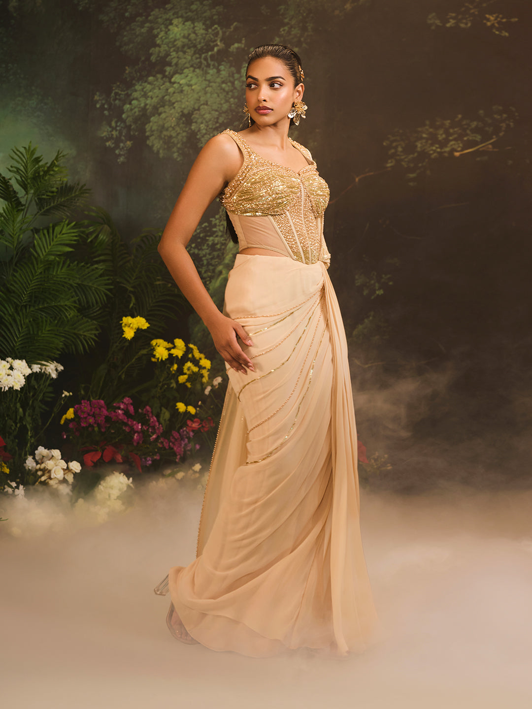 Stardust Saree Set Beige