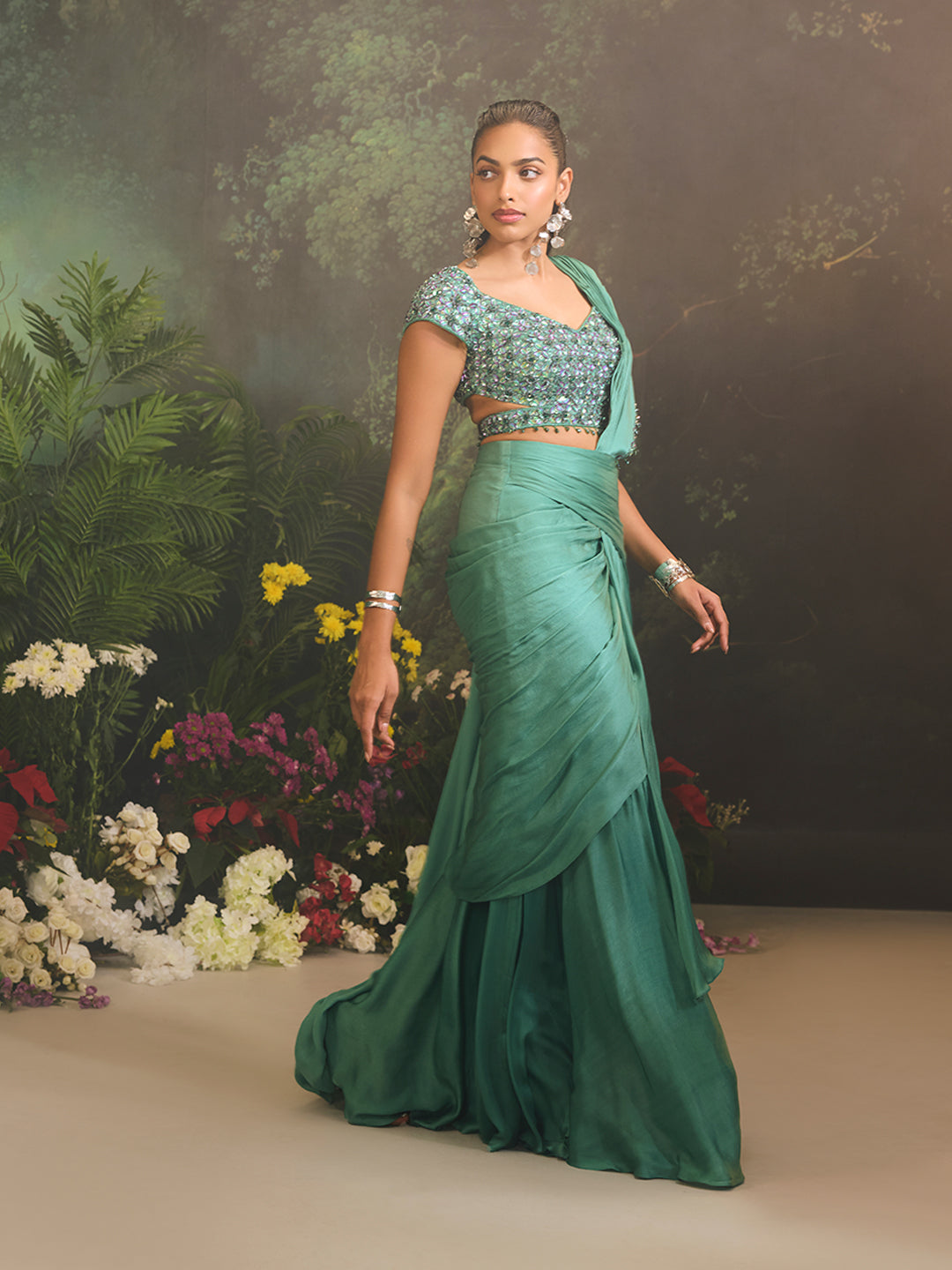 Aurora Saree Set Teal