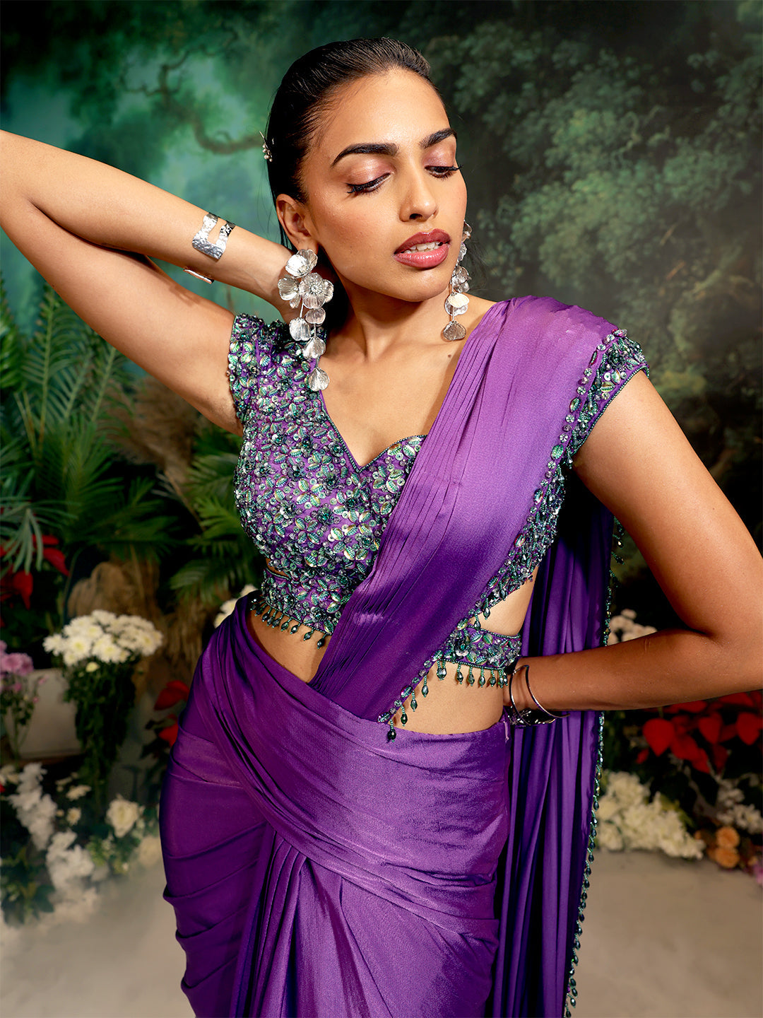 Aurora Saree Set Purple