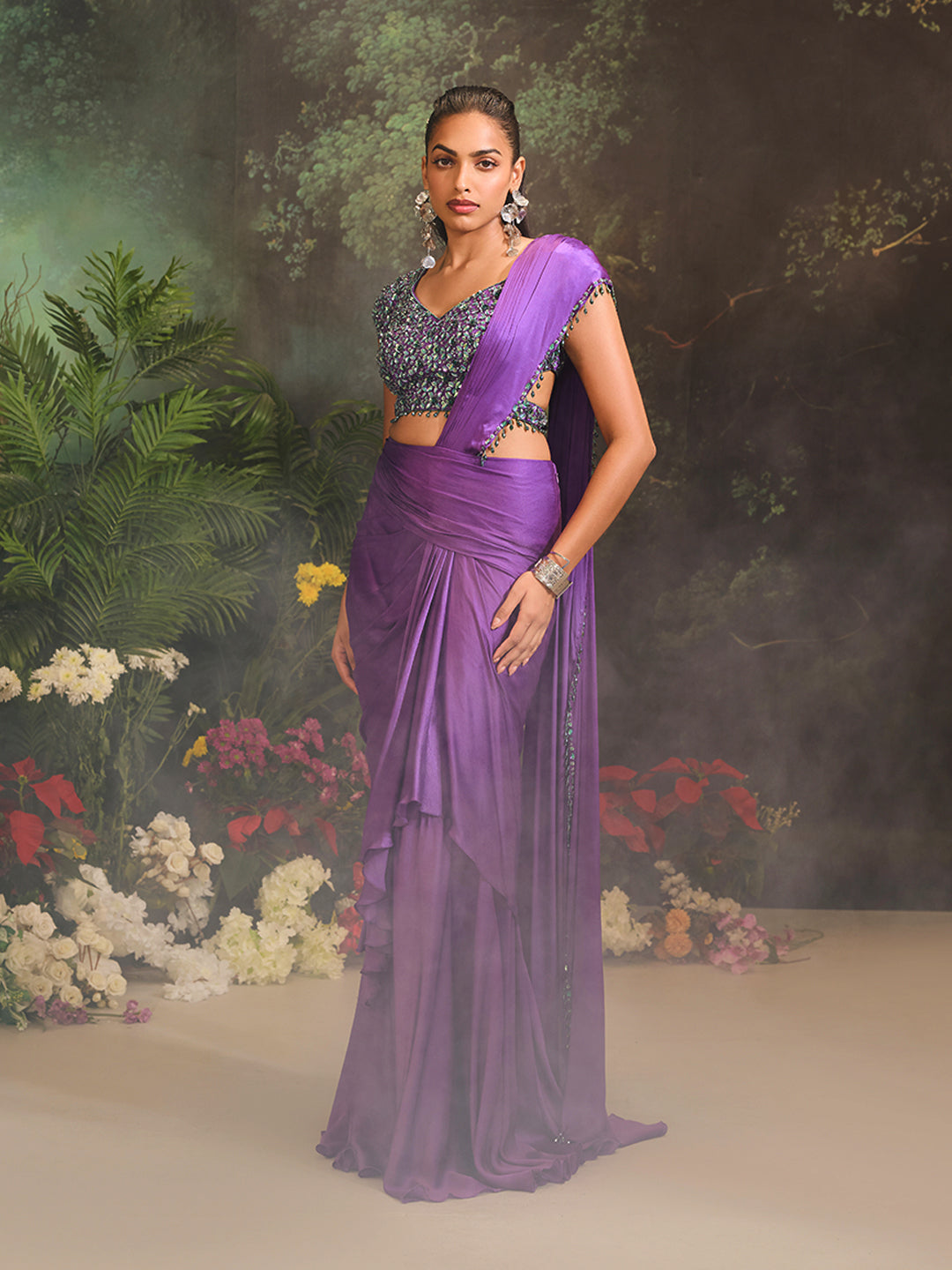 Aurora Saree Set Purple