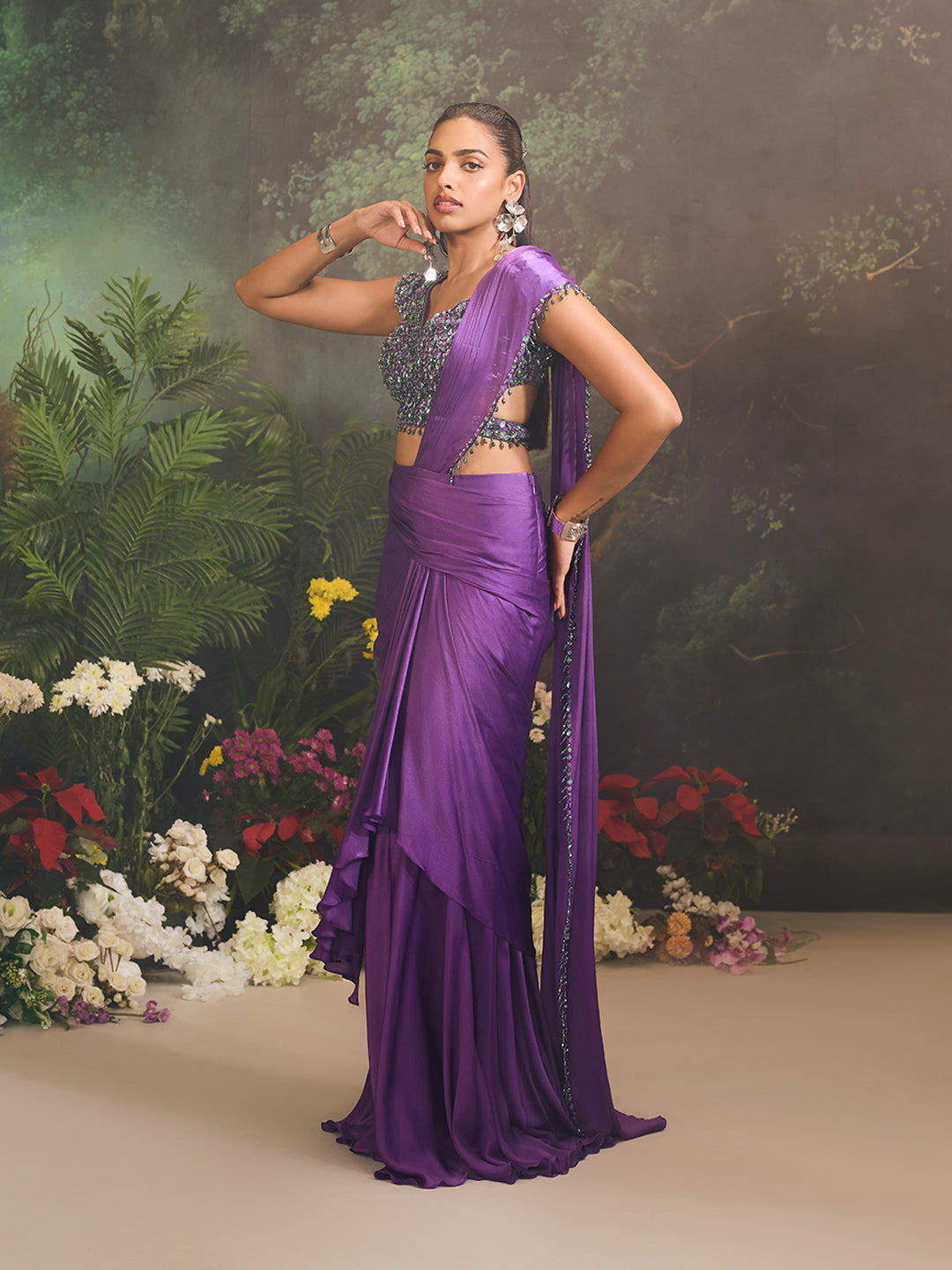 Aurora Saree Set Purple