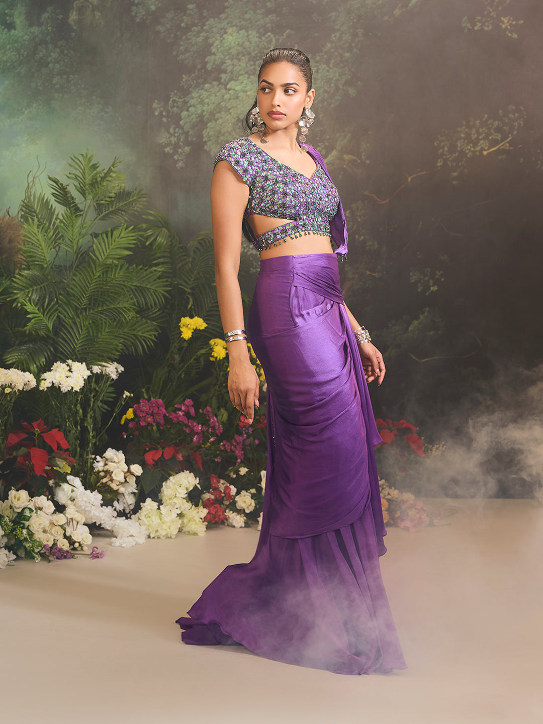 Aurora Saree Set Purple