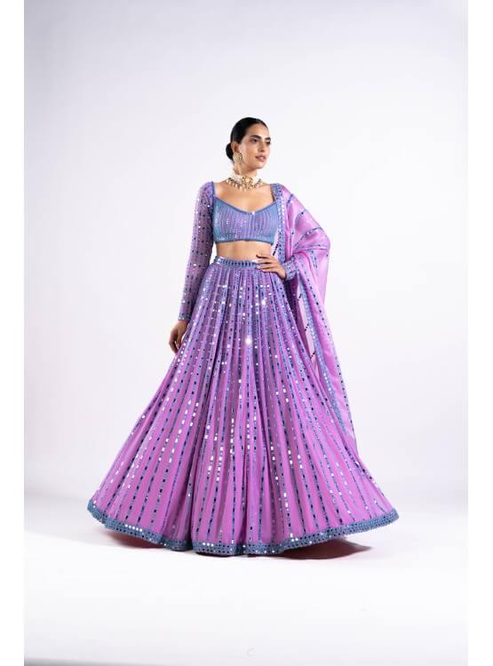 Vvani Vats,VASS LH 2349,Mauve Linear Drop Lehenga Set