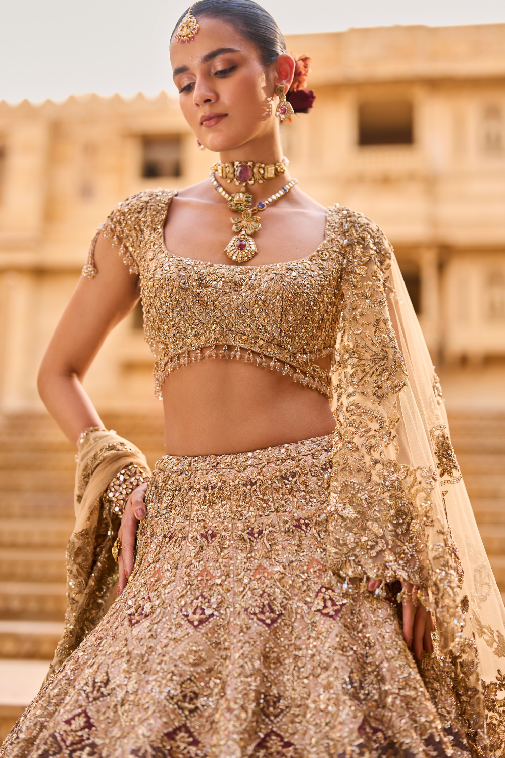 Light Gold Zardosi Lehenga