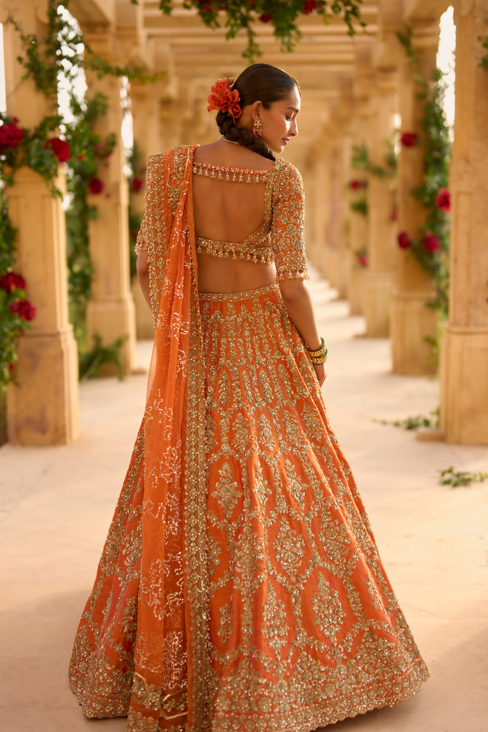 Burnt Orange Zardosi Lehenga Set
