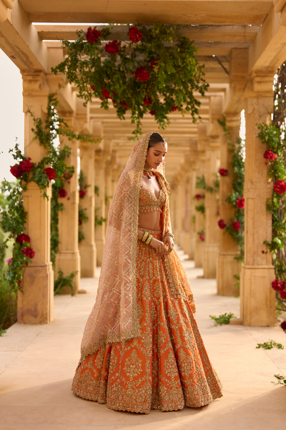 Burnt Orange Zardosi Lehenga Set