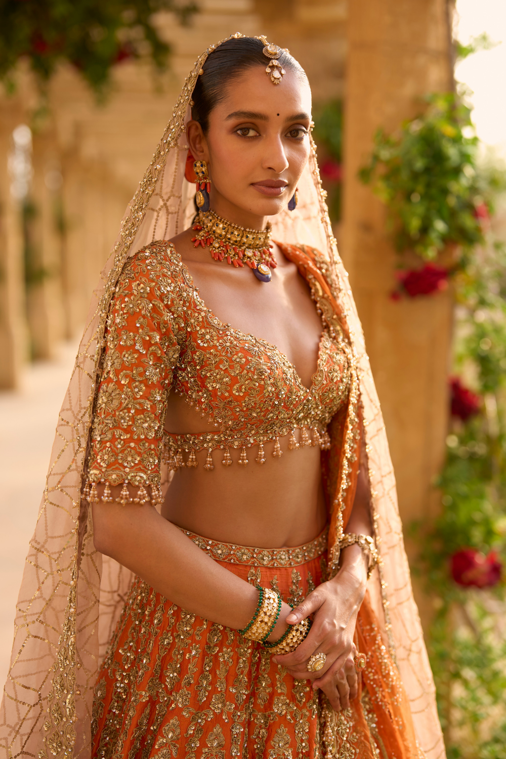 Burnt Orange Zardosi Lehenga Set
