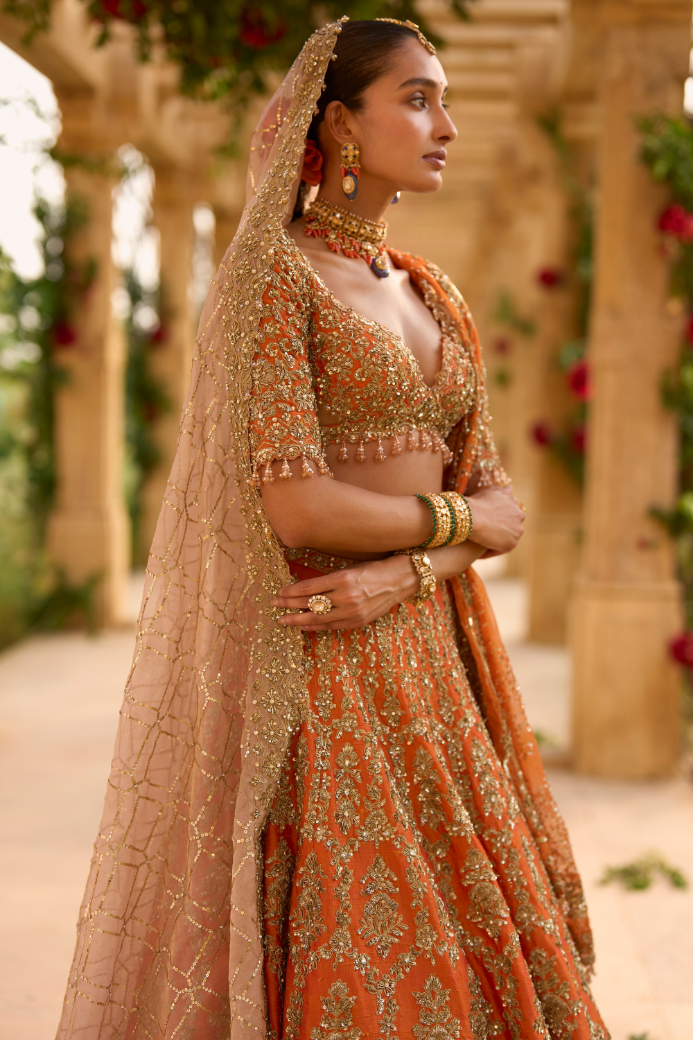 Burnt Orange Zardosi Lehenga Set