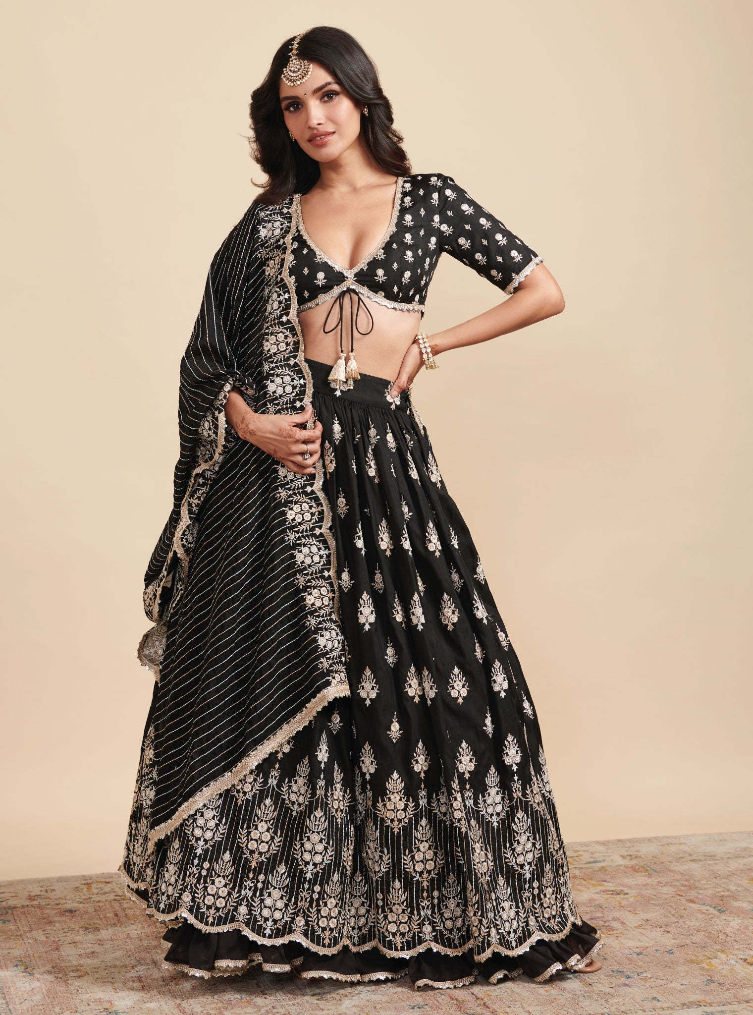 Mulmul Silk Bahaara Black Lehenga