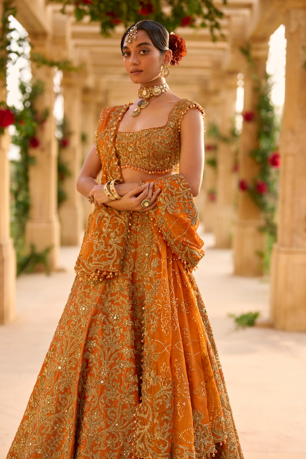 Rust Zardosi Lehenga Set