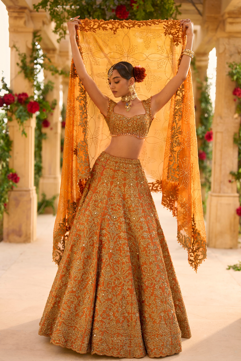 Rust Zardosi Lehenga Set