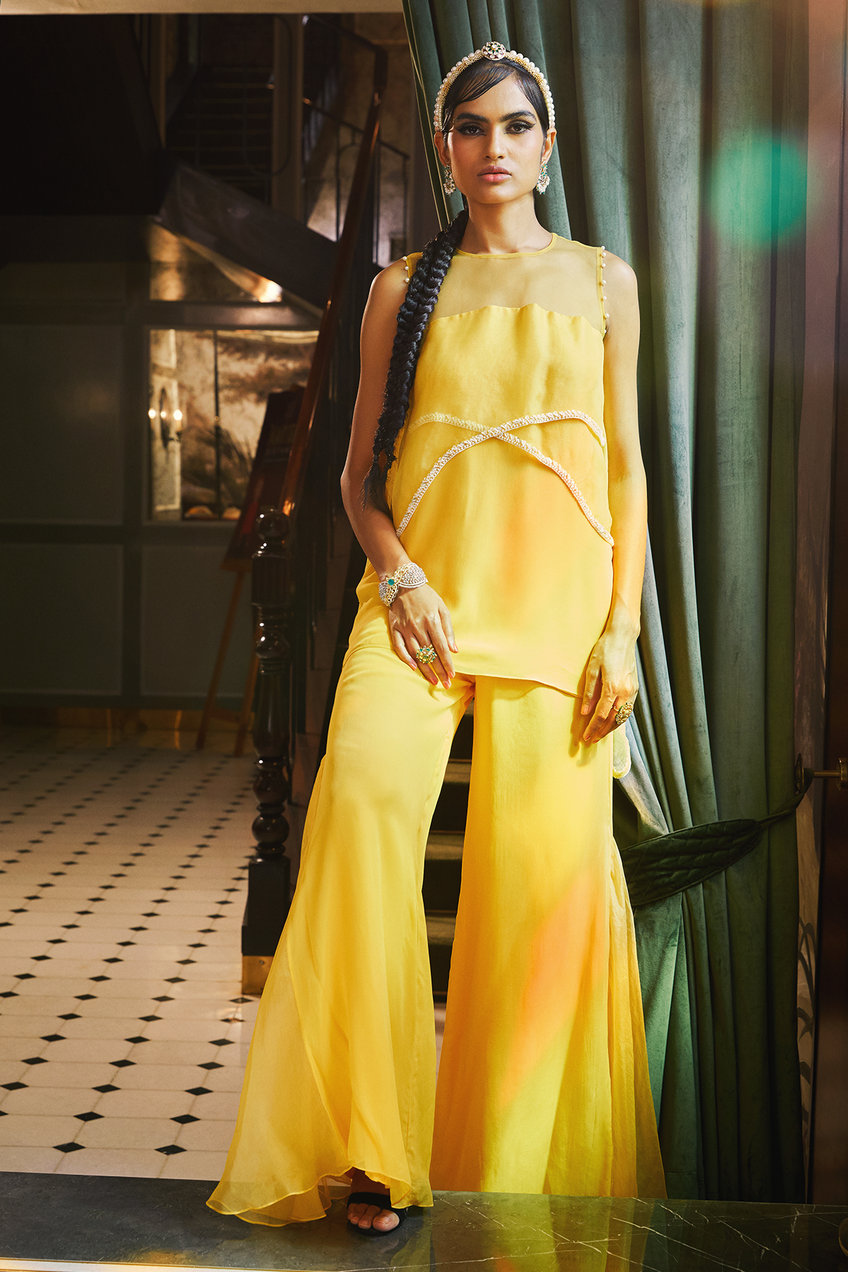 Mango Short Kurta And Flared Pants Set