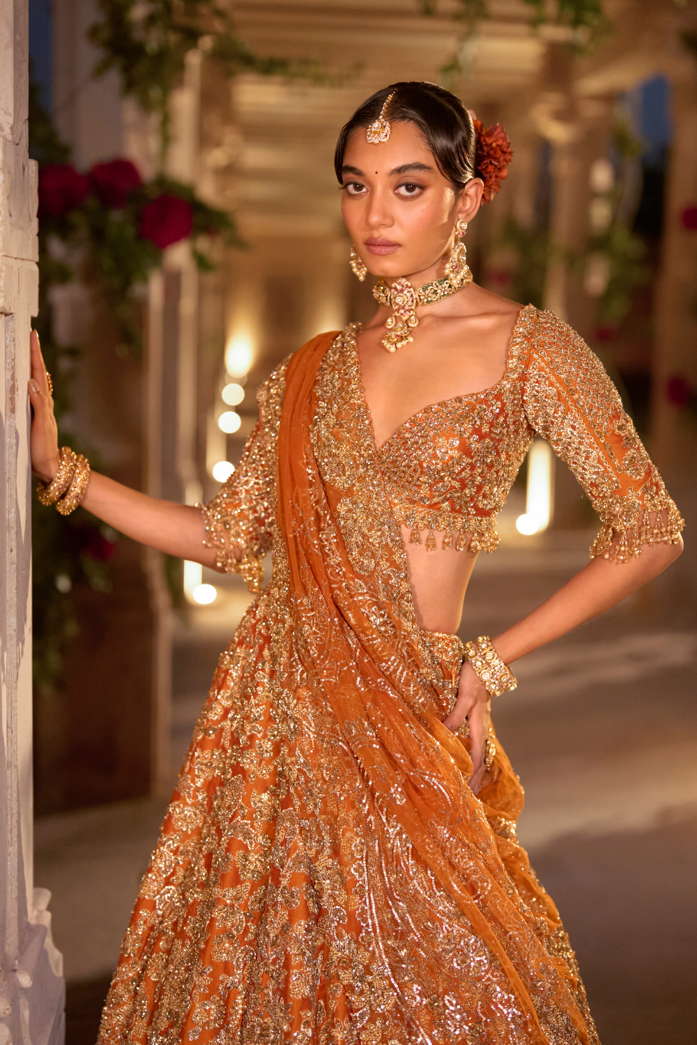Rust Zardosi Cut Work Lehenga Set