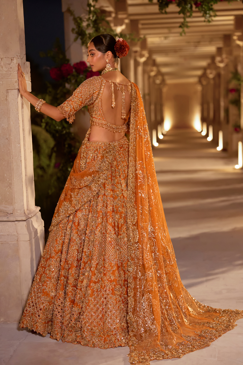 Rust Zardosi Cut Work Lehenga Set