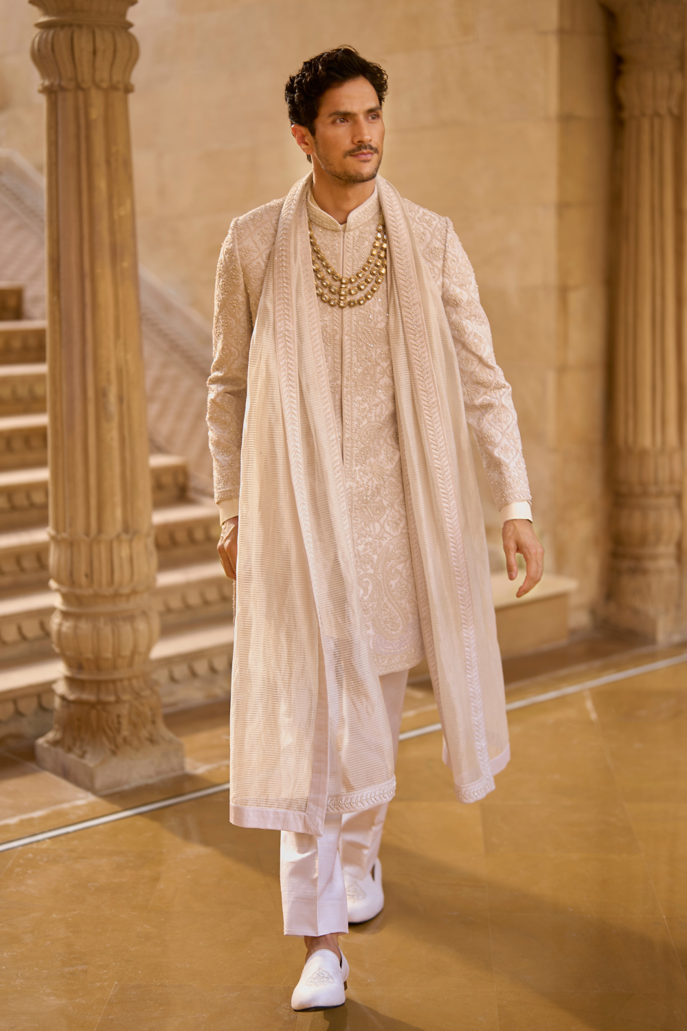 Ivory Abstract Sherwani Set