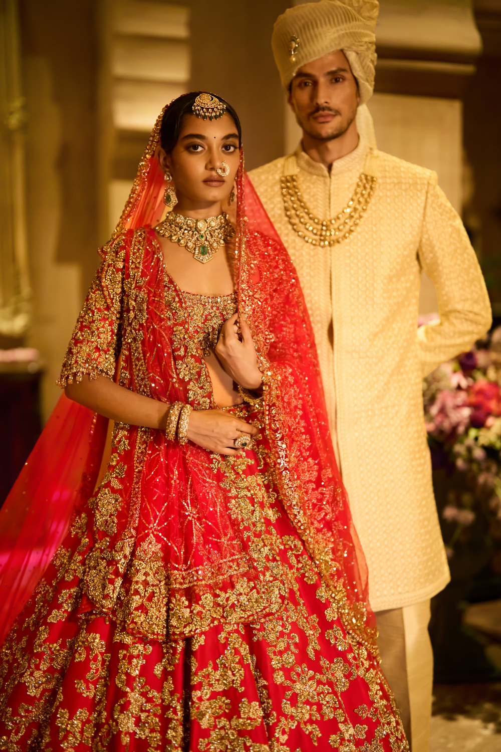Red Zardosi Cut Work Lehenga Set