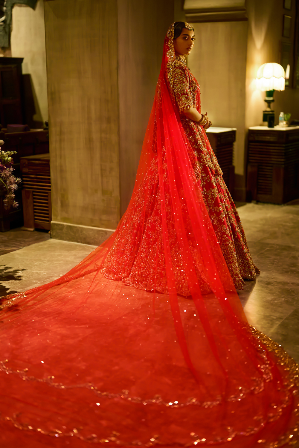 Red Zardosi Cut Work Lehenga Set