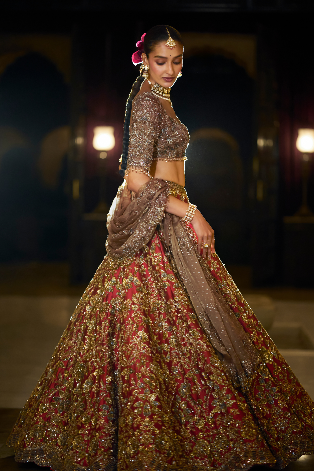 Antique Gold Maroon Lehenga Set