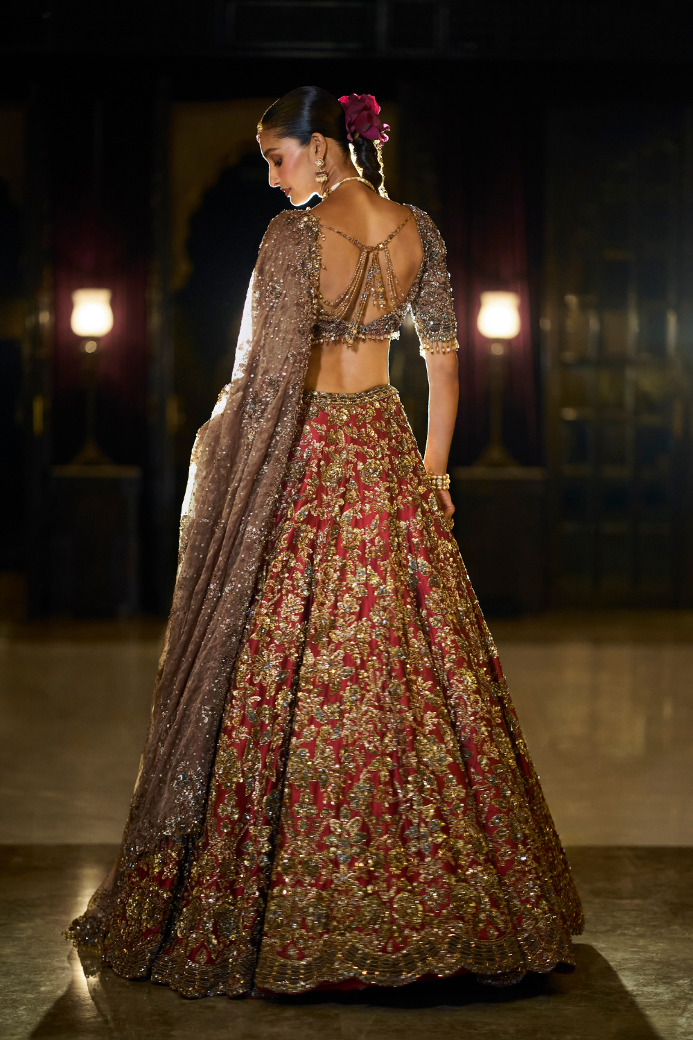 Antique Gold Maroon Lehenga Set