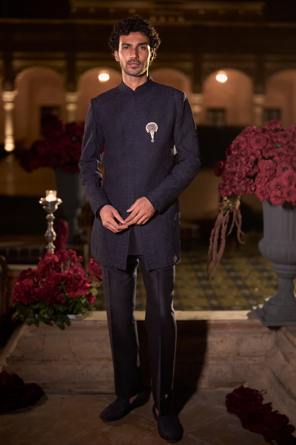 Navy Blue Abstract Sherwani Set