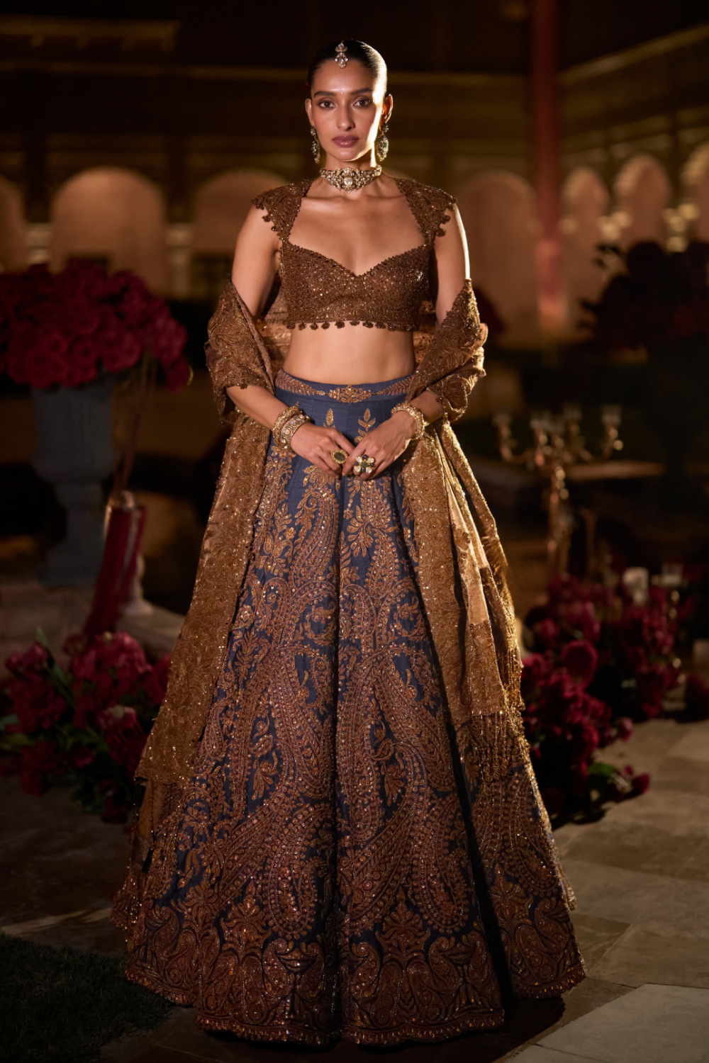 Navy Blue Paisley Lehenga Set