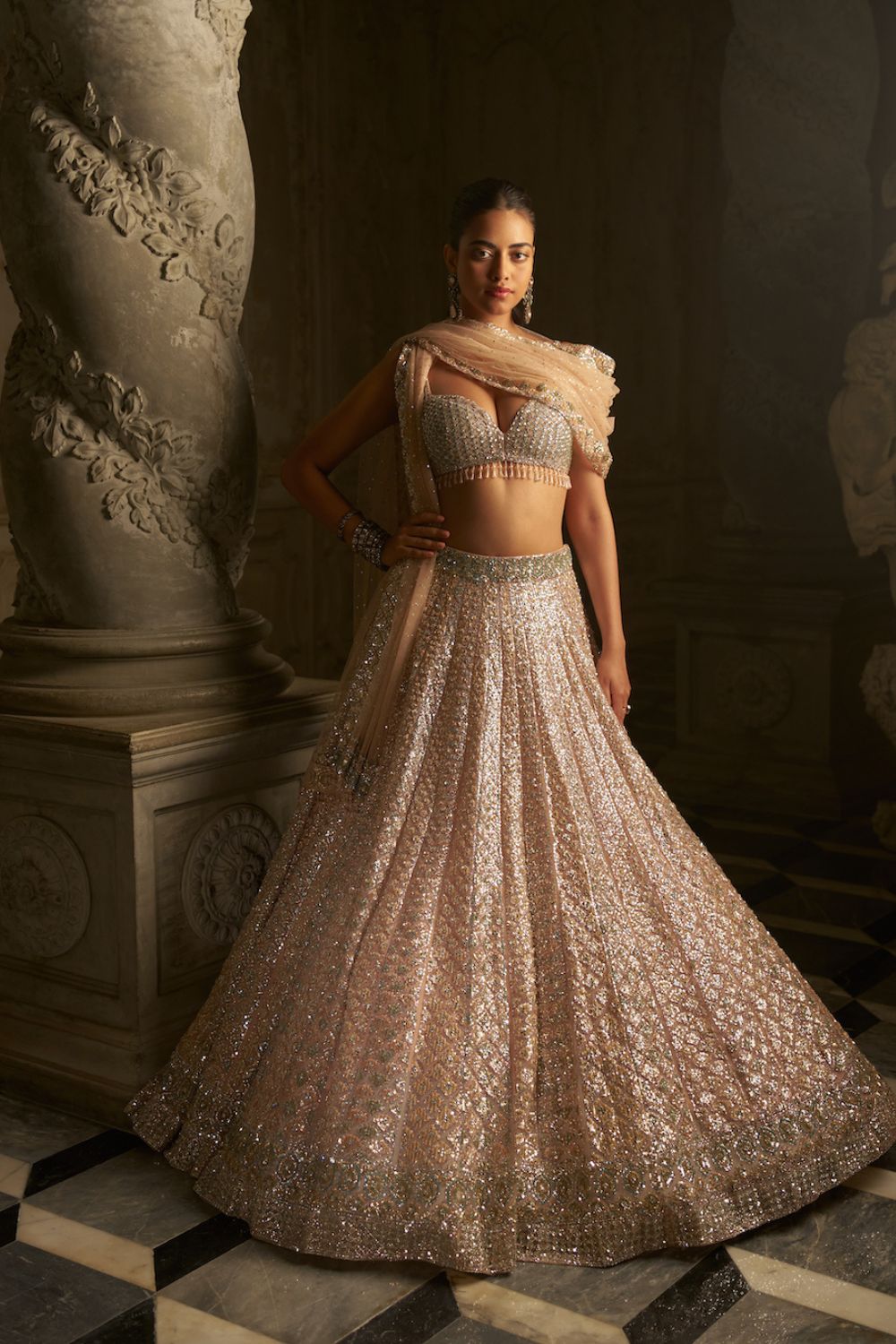 Powder Peach Sequin Lehenga Set