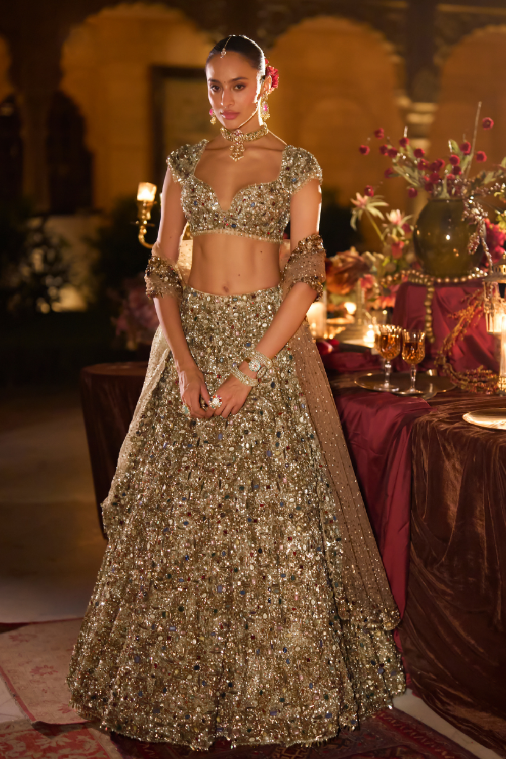Antique Gold Jeweled Lehenga Set