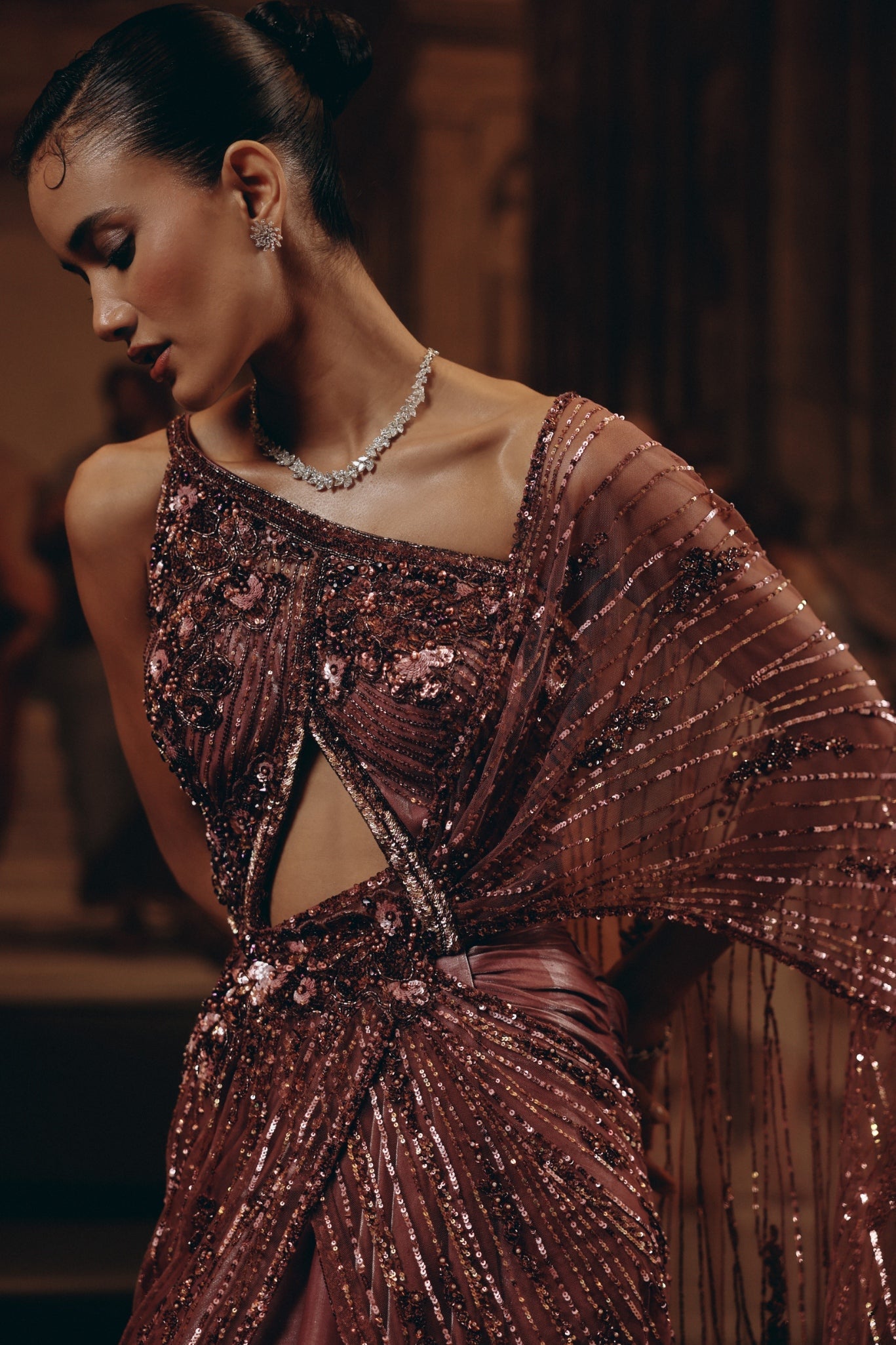 Embellished Cut-Out Saree