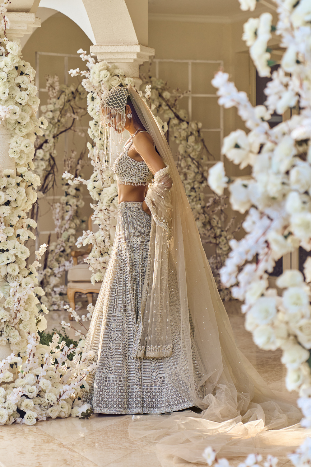 Rashimika Mandana In Grey Pearl Lehenga Set