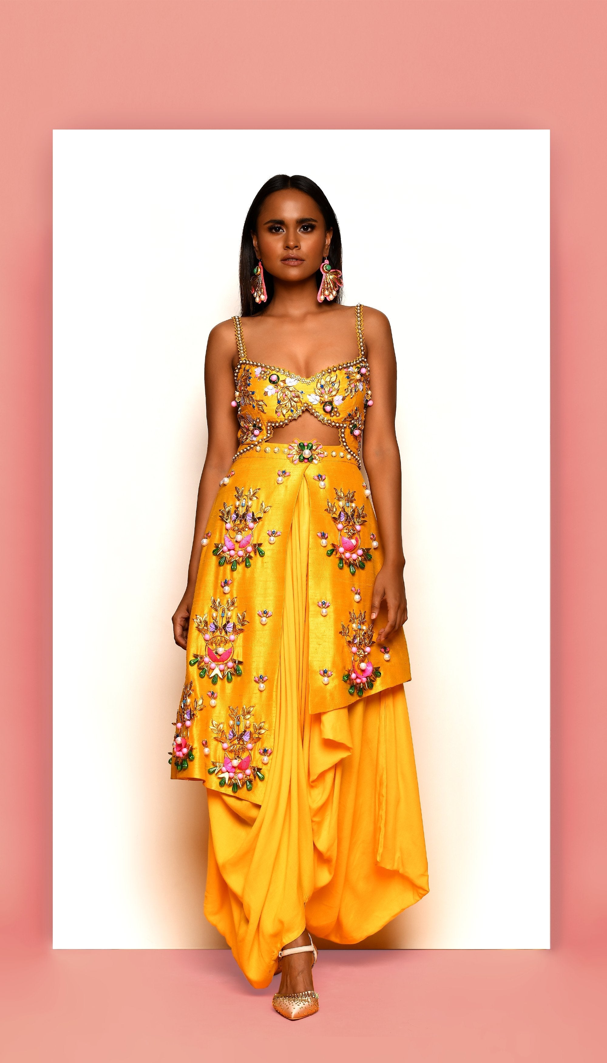 Mindy Kaling - Mustard Yellow Embellished Dhoti Jumpsuit