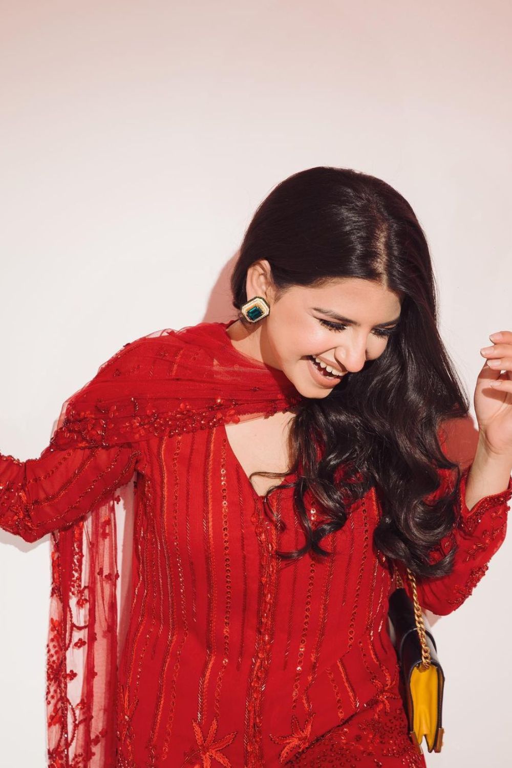 Dhriti Mehra In Our Red Tonal Short Kurta With Flared Pants Set