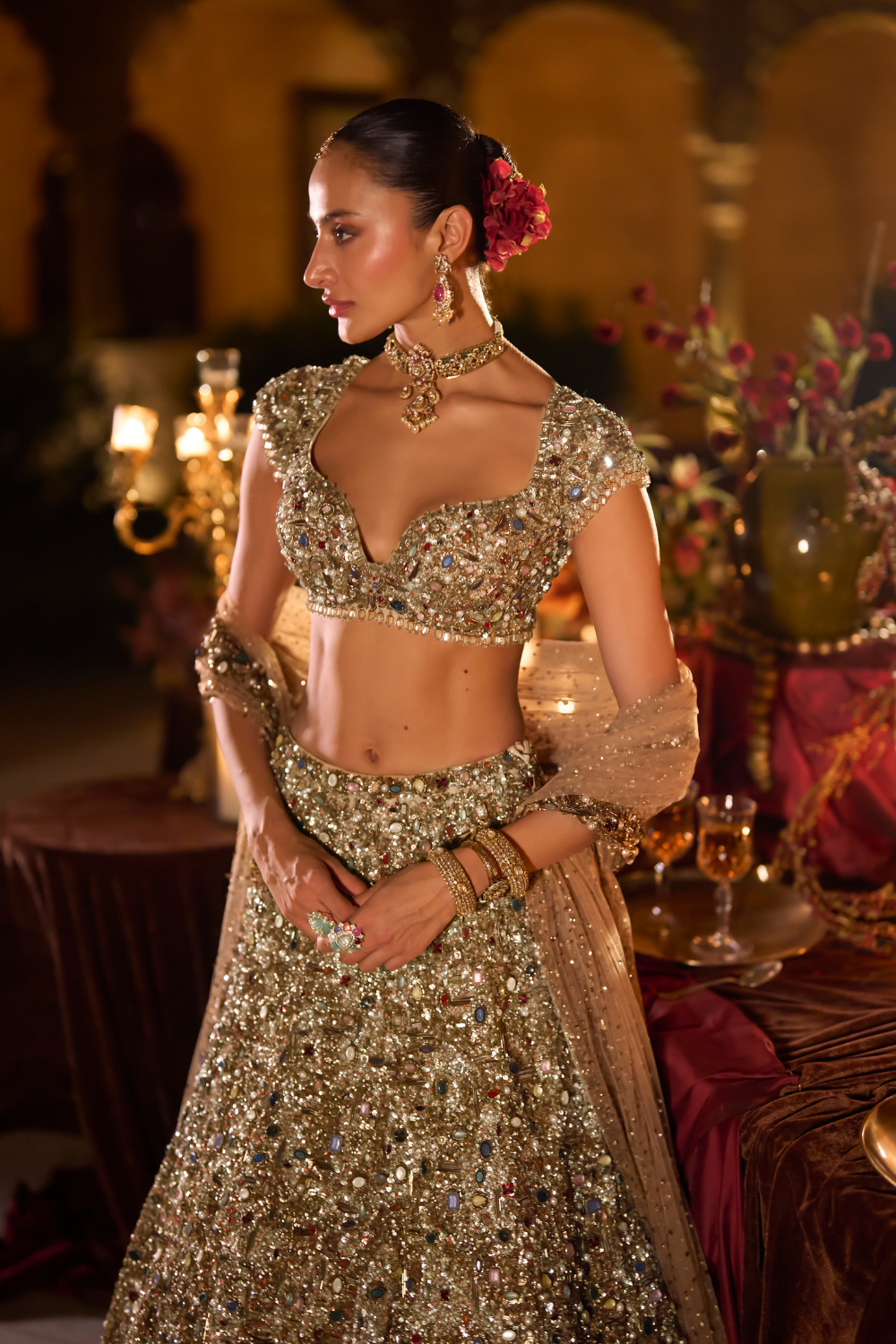 Antique Gold Jeweled Lehenga Set