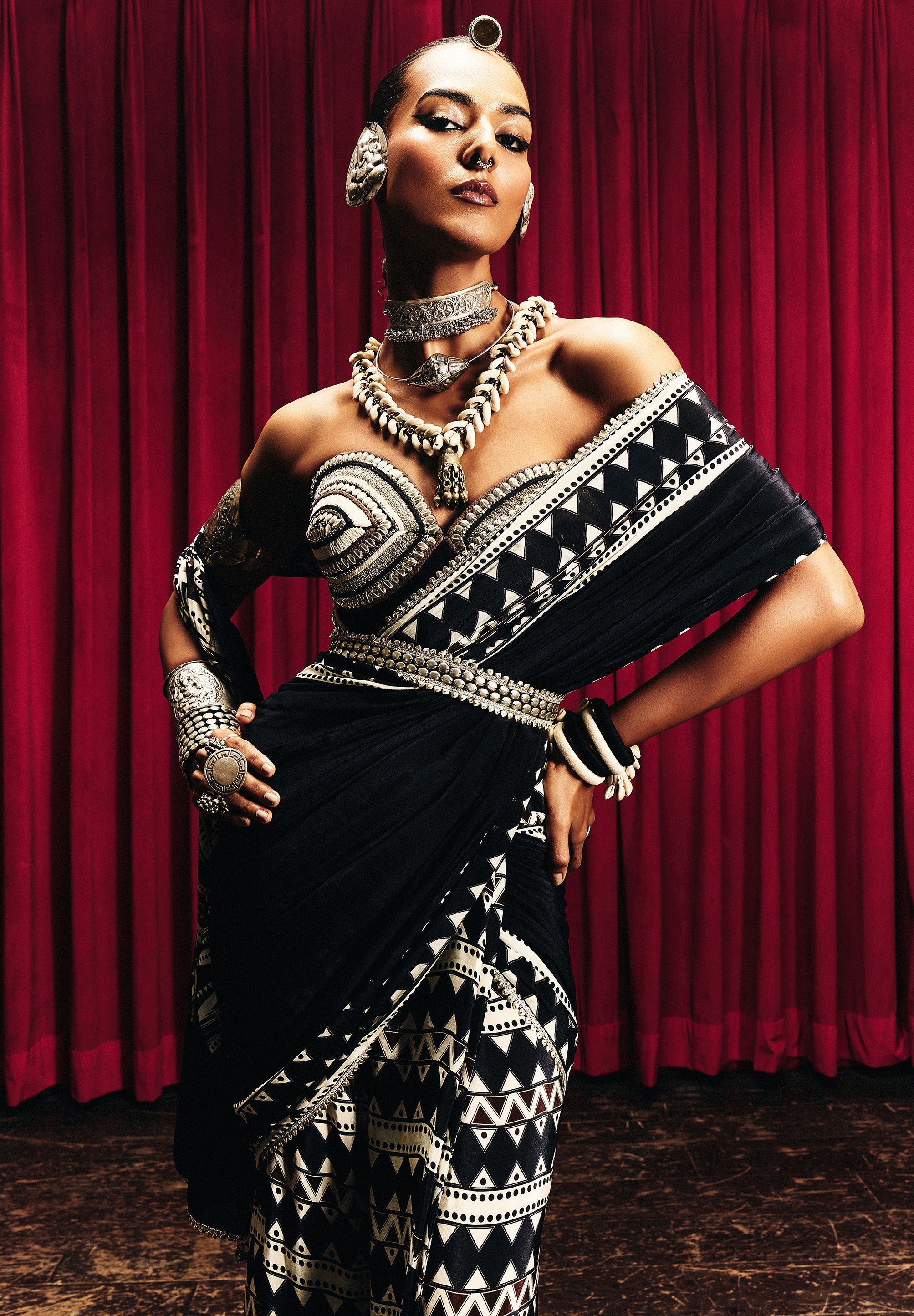 Noora Mask Saree With Studded Corset
