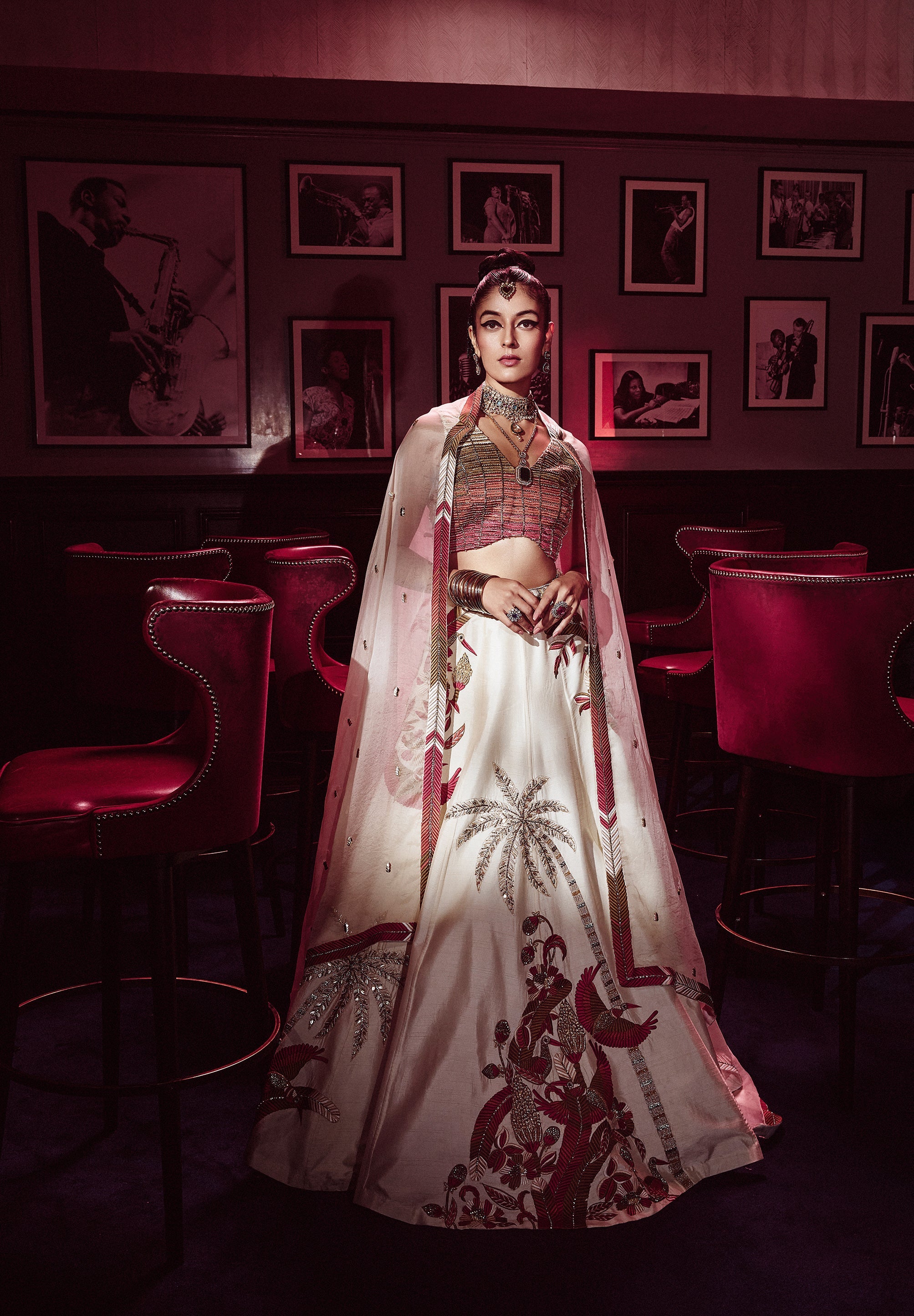 Ira Embellished Bustier With Tropical Lehenga And Dupatta