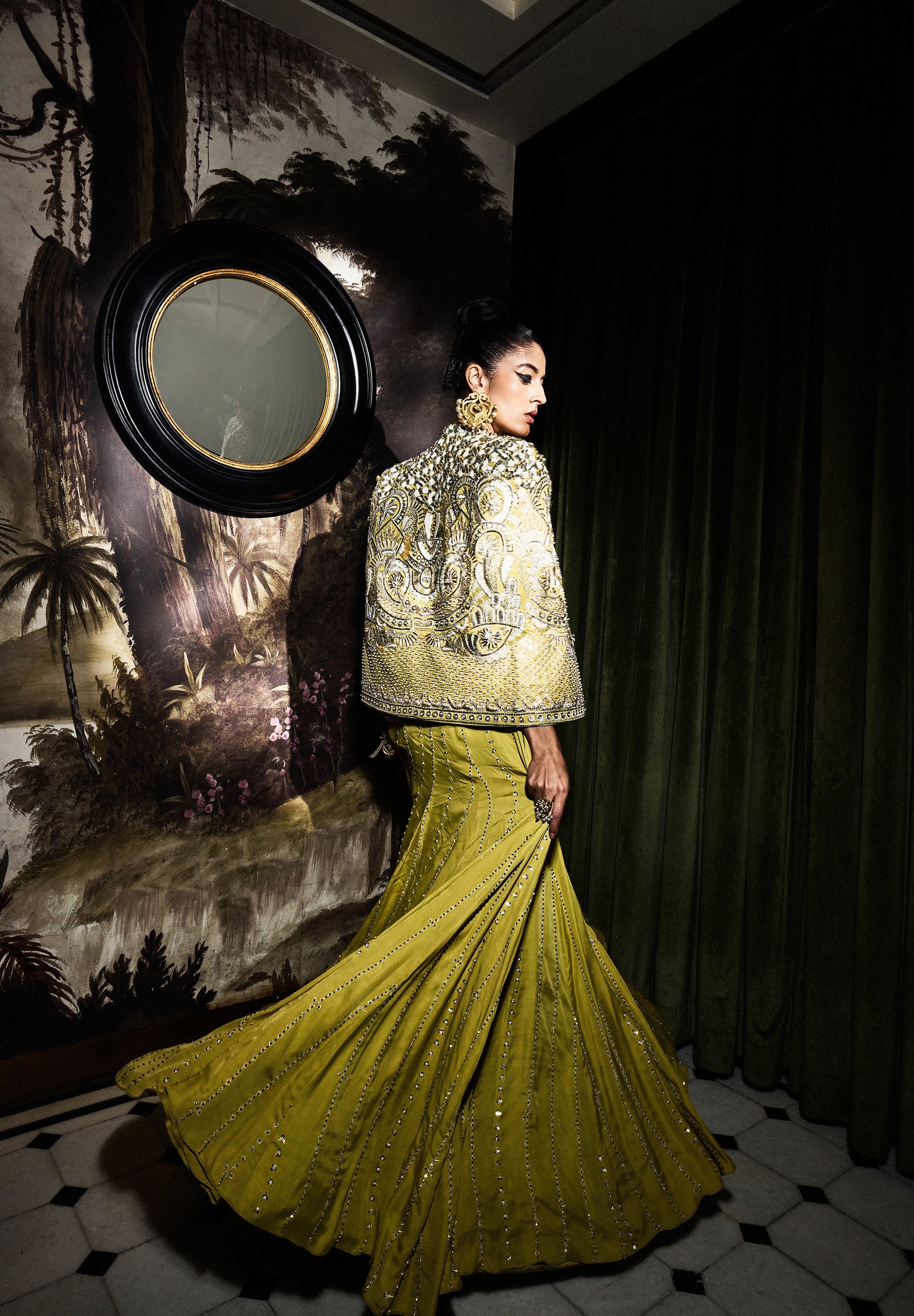 Luma Lime Green Embellished Corset With Lehenga And Cape Jacket