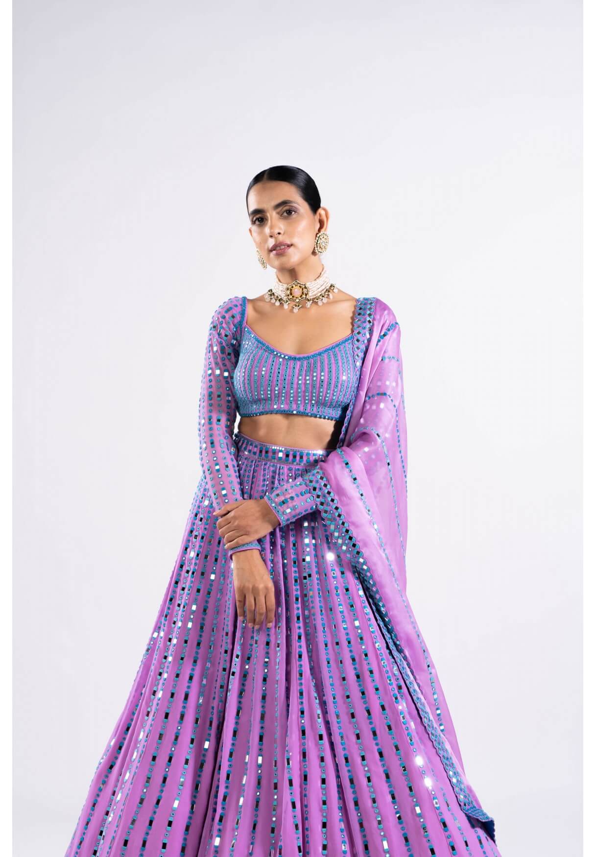 Vvani Vats,VASS LH 2349,Mauve Linear Drop Lehenga Set