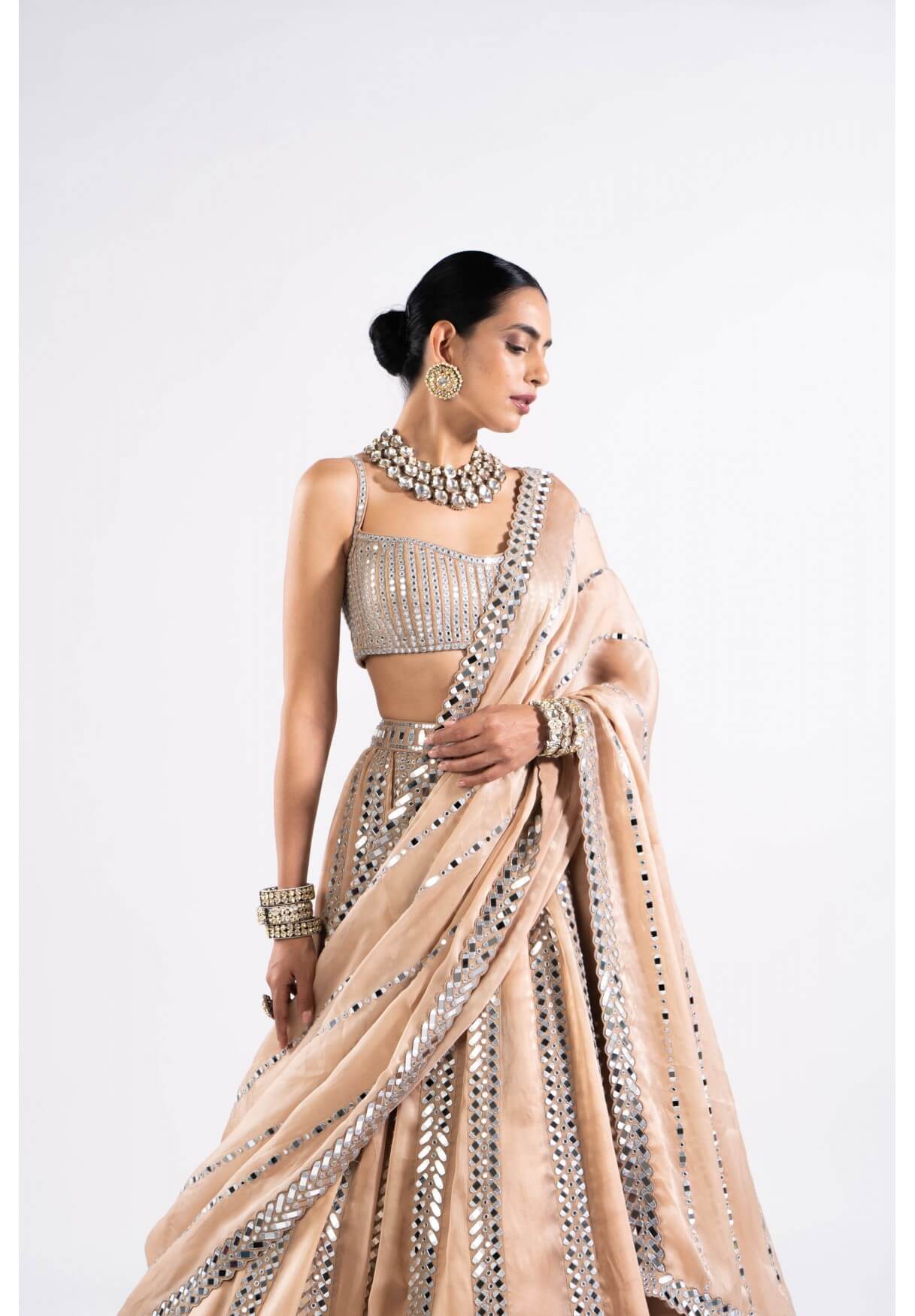 Vvani Vats,VASS LH 2325,Beige Mirror Seam Lehenga Set