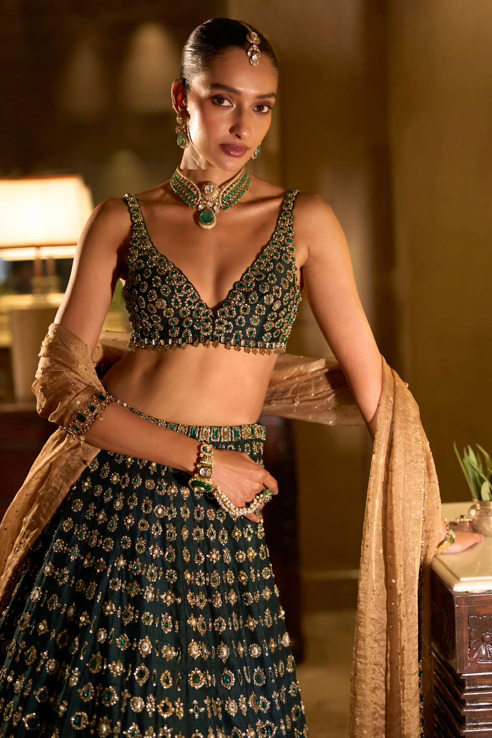 Emerald Stone Zardosi Lehenga