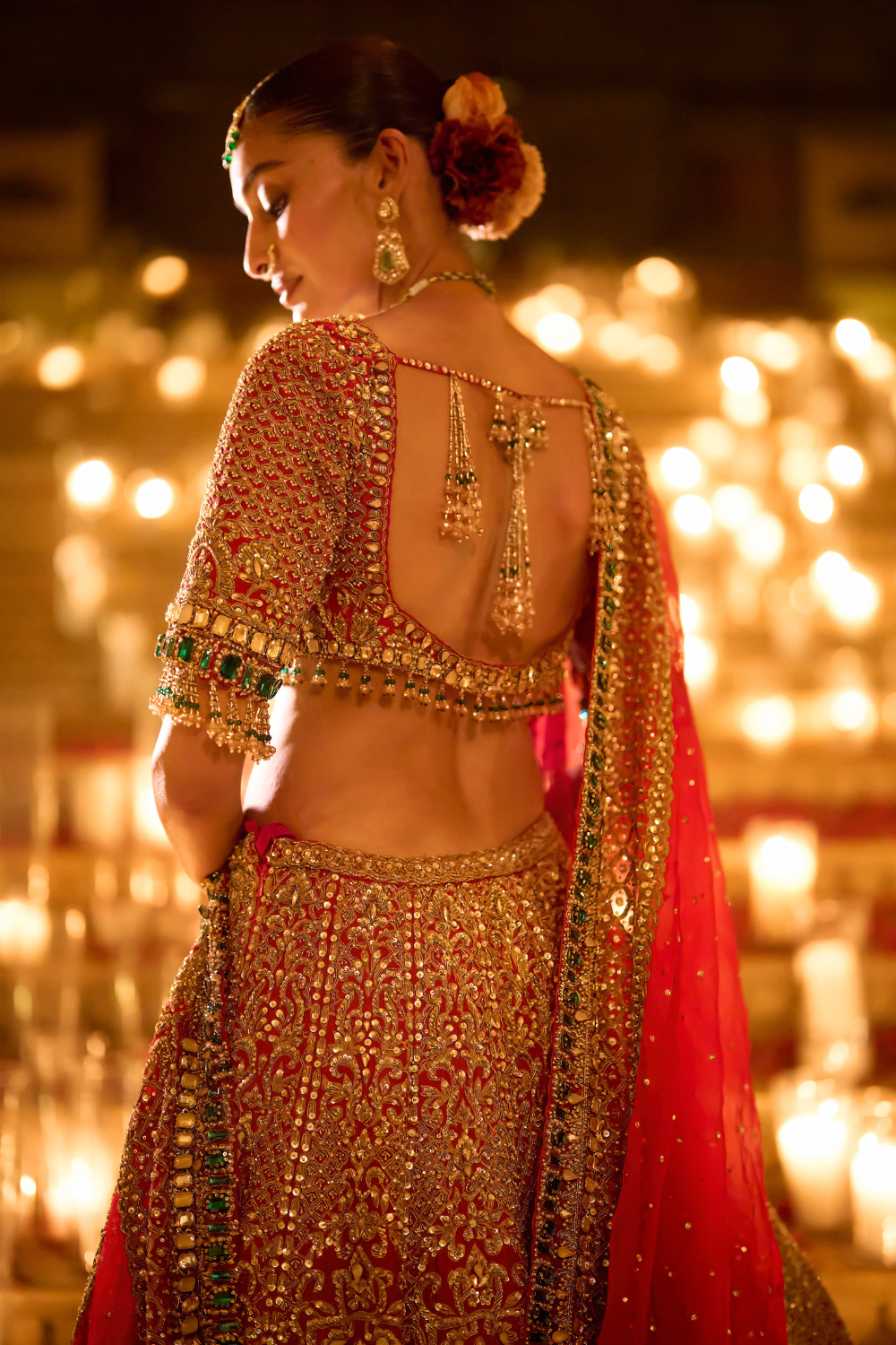 Red & Emerald Zardosi Lehenga Set