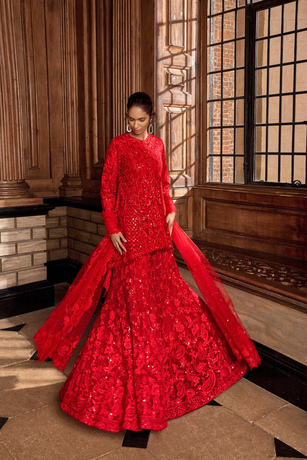 Mrunal Thakur In Red Thread Work Sharara Set