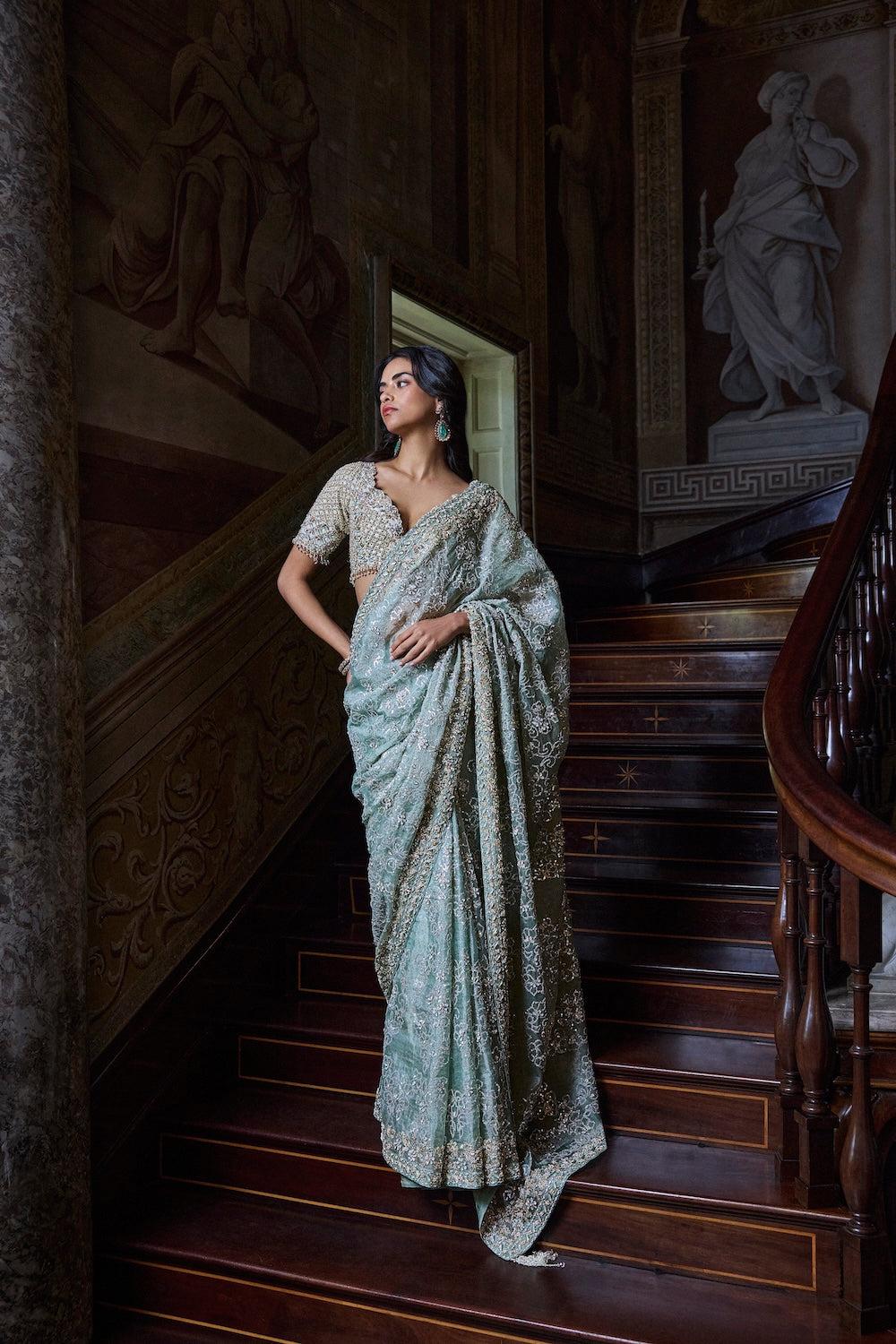 Ivory Sage Zardosi Saree