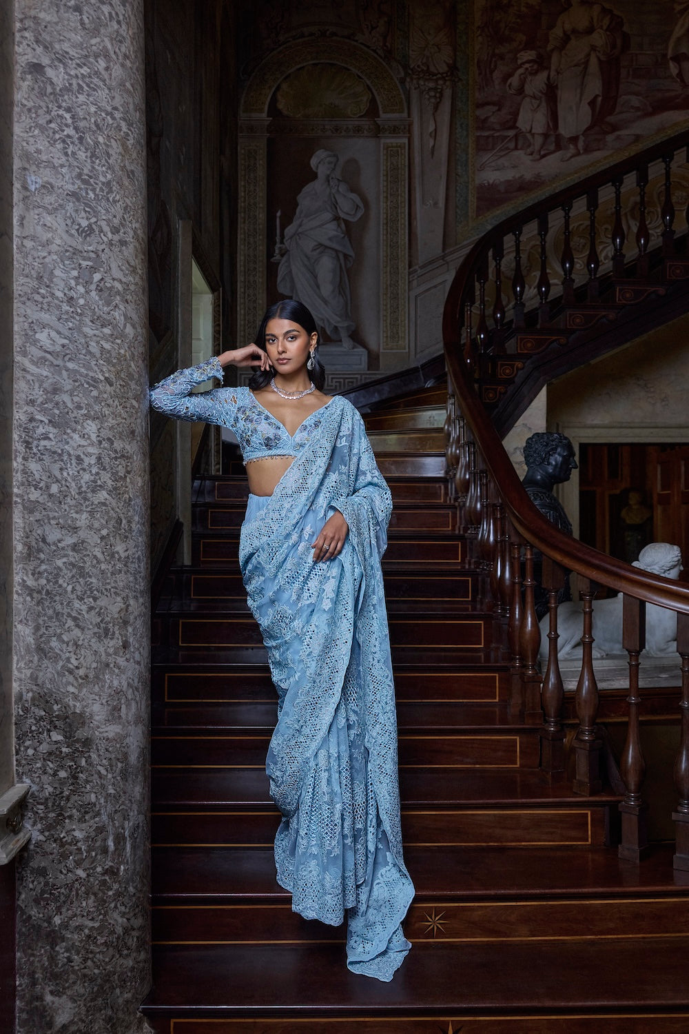 Powder Blue Thread Work Saree