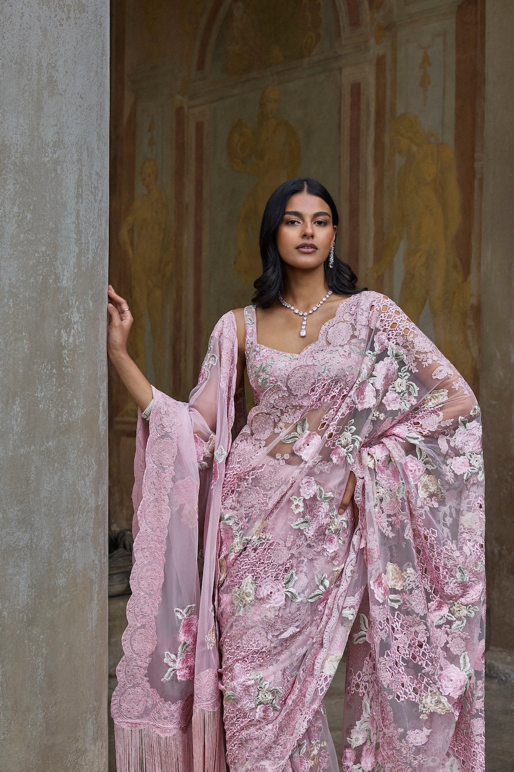 Dusty Pink Thread Work Saree