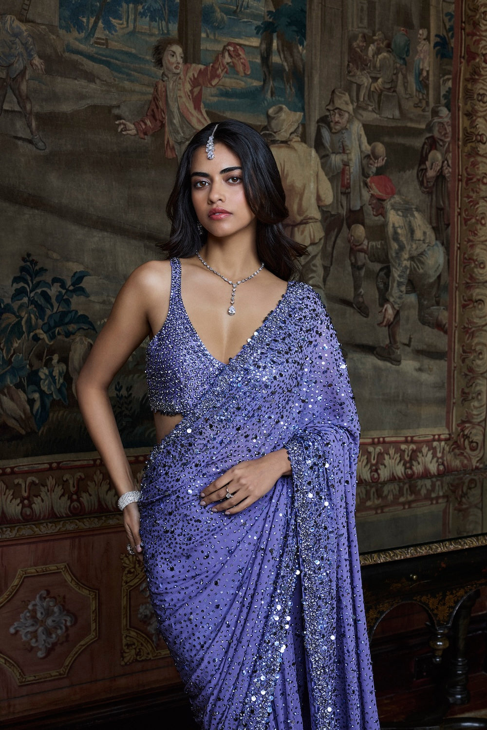 Mauve Sequin Saree