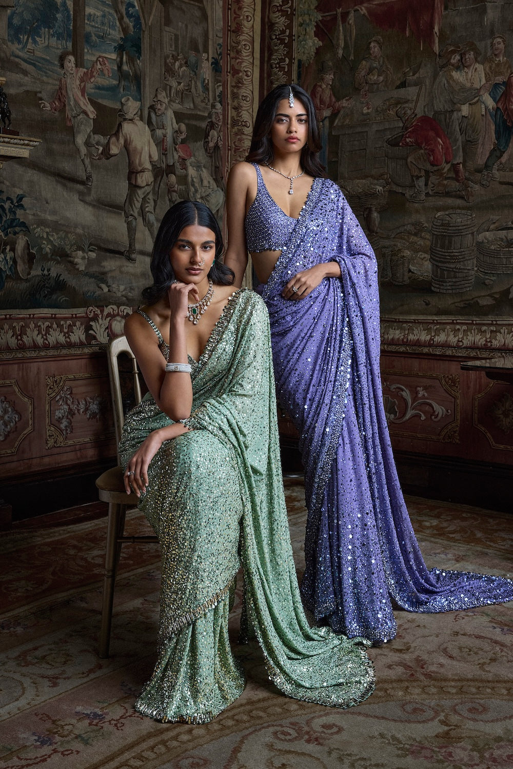 Moss Green Sequin Saree